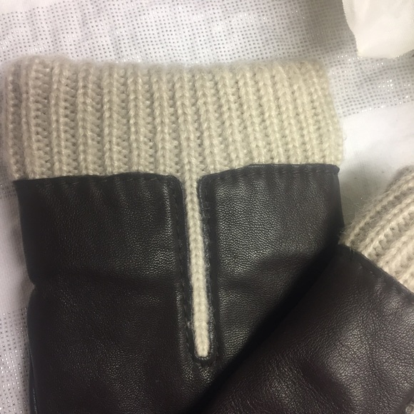 Ladies Gloves, genuine leather, brown with beige knitting trim,, size 7 1/2 - Picture 4 of 9